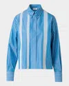 Akris Punto Pajama Stripe Long Sleeve Button-down Shirt In Medium Blue Cream