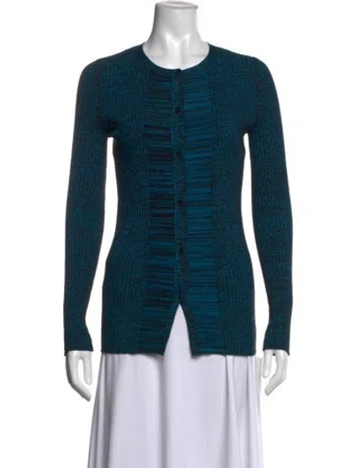 Pre-owned Akris Punto Striped Crew Neck Button-up Top In Blue