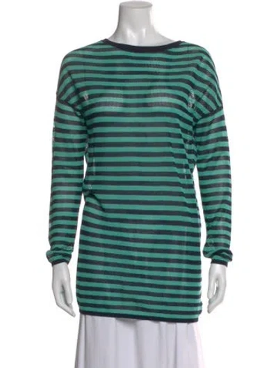 Pre-owned Akris Punto Striped Crew Neck Sweater In Green