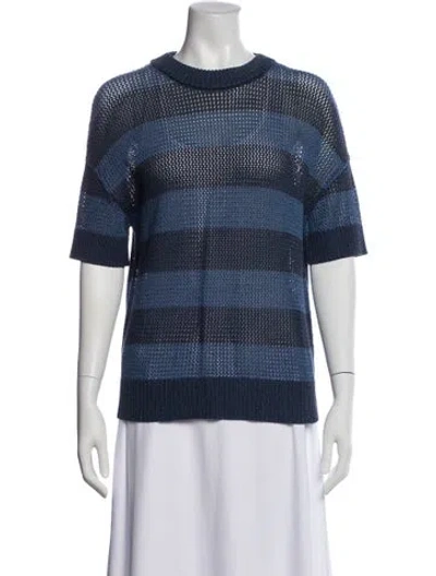 Pre-owned Akris Punto Striped Crew Neck Top In Blue