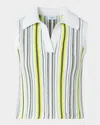 Akris Punto Striped Crochet & Knit Cotton Top In Multi