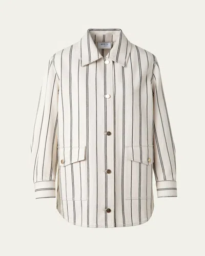 Akris Punto Striped Denim Cotton Gabardine Boyfriend Jacket In Cashew-black