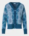 Akris Punto Striped Diamond Jacquard Knit Cardigan In Blue