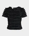 Akris Punto Striped Fringe Short-sleeve Fitted Top In Black