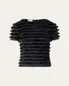 Akris Punto Striped Fringe Short-sleeve Fitted Top In Black