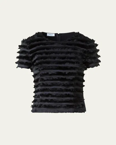 AKRIS PUNTO STRIPED FRINGE SHORT-SLEEVE FITTED TOP
