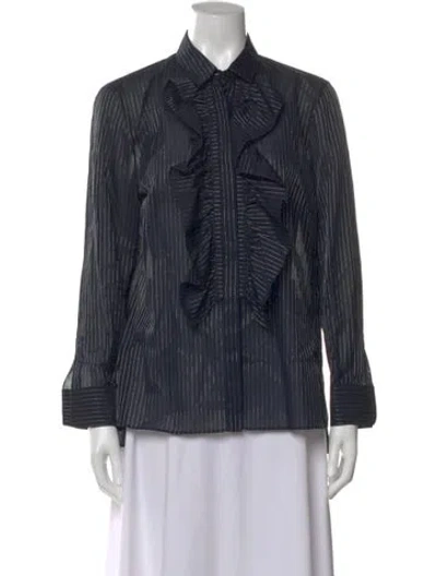 Pre-owned Akris Punto Striped Long Sleeve Blouse In Blue