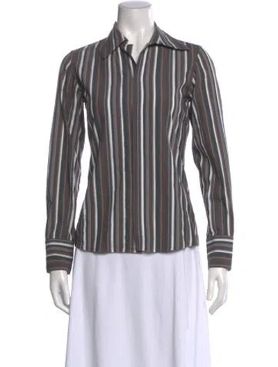 Pre-owned Akris Punto Striped Long Sleeve Blouse In Multi
