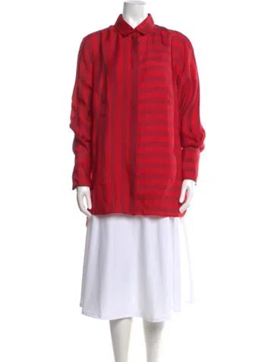 Pre-owned Akris Punto Striped Long Sleeve Blouse In Red