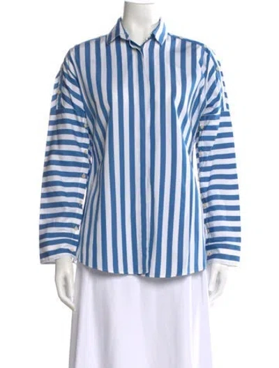 Pre-owned Akris Punto Striped Long Sleeve Button-up Top In Blue