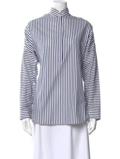 Pre-owned Akris Punto Striped Long Sleeve Button-up Top In Multi