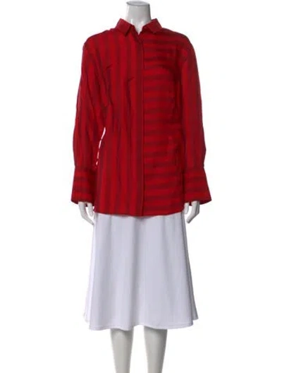 Pre-owned Akris Punto Striped Long Sleeve Button-up Top In Red