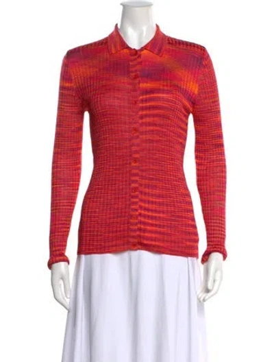 Pre-owned Akris Punto Striped Long Sleeve Polo In Pink