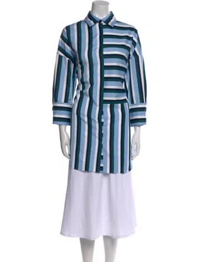 Pre-owned Akris Punto Striped Long Sleeve Tunic In Blue