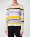 Akris Punto Striped Merino Cool Wool Long-sleeve Crewneck Sweater In Cream-tin-yellow