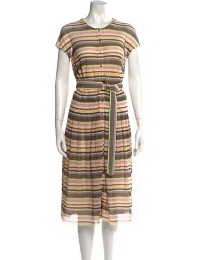 Pre-owned Akris Punto Striped Midi Length Dress In Yellow