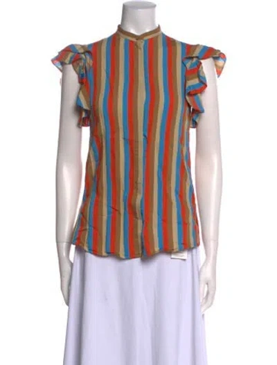 Pre-owned Akris Punto Striped Mock Neck Blouse In Neutral