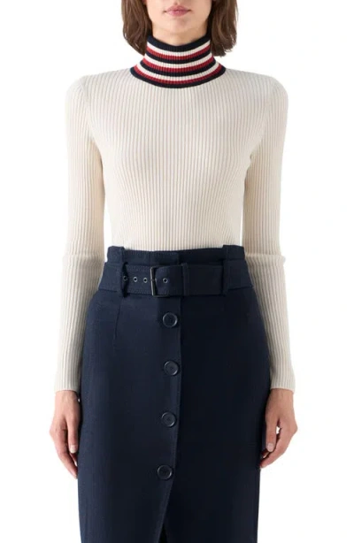 Akris Punto Striped Mock Neck Merino Wool Sweater In Neutral