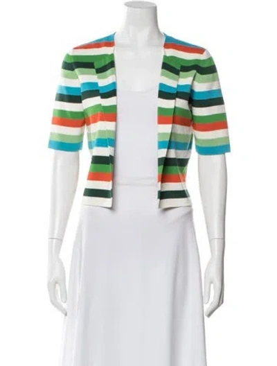 Pre-owned Akris Punto Striped Open Front Sweater In Green