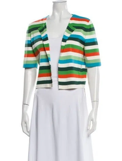 Pre-owned Akris Punto Striped Open Front Sweater In White