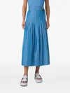 Akris Punto Pajama Stripe Belted Pleated Cotton Midi Skirt In Blue