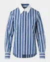 Akris Punto Striped Poplin Button-down Blouse In Navy-cream
