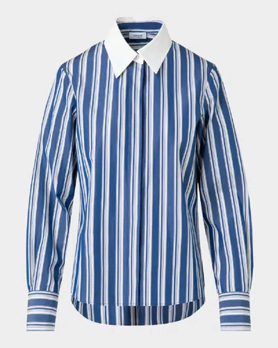 Akris Punto Striped Poplin Button-down Blouse In Navy-cream