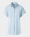 Akris Punto Striped Poplin Short-sleeve Button-shoulder Blouse In Sky-cream