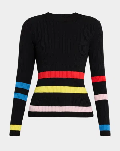 Akris Punto Striped Rib Knit Crewneck Sweater In Black