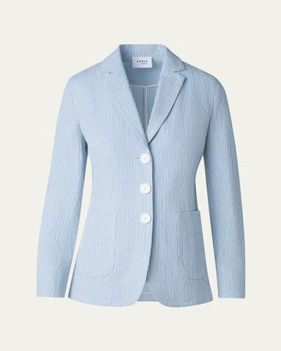 Akris Punto Striped Seersucker Three Button Blazer In Sky-cream