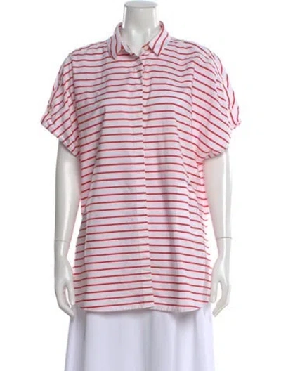Pre-owned Akris Punto Striped Short Sleeve Button-up Top In Multi