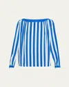 Akris Punto Striped Silk Long-sleeve Blouse In Navywhite