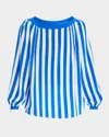 Akris Punto Striped Silk Long-sleeve Blouse In Navywhite