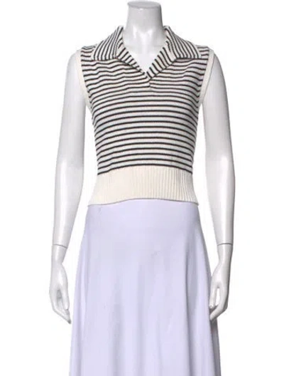 Pre-owned Akris Punto Striped Sleeveless Polo In White