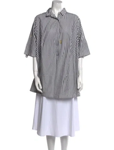 Pre-owned Akris Punto Striped Three-quarter Sleeve Tunic In White