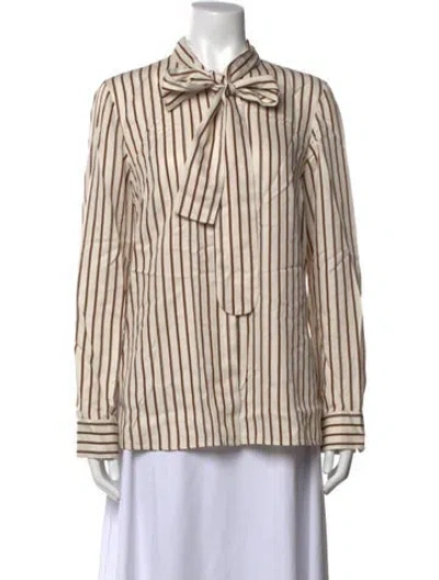 Pre-owned Akris Punto Striped Tie Neck Blouse In Neutrals