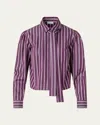 Akris Punto Striped Tie-neck Cotton Poplin Blouse In Purple