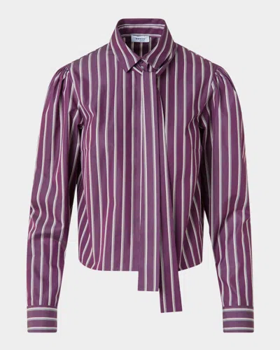 AKRIS PUNTO STRIPED TIE-NECK COTTON POPLIN BLOUSE