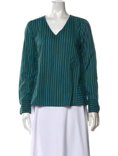 Pre-owned Akris Punto Striped V-neck Blouse In Green