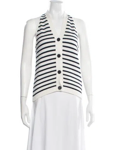 Pre-owned Akris Punto Striped V-neck Sweater In White