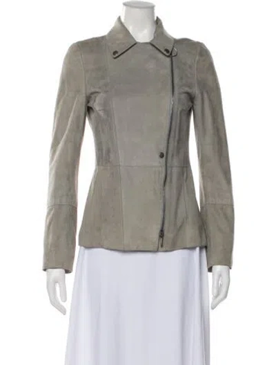 Pre-owned Akris Punto Suede Biker Jacket In Gray