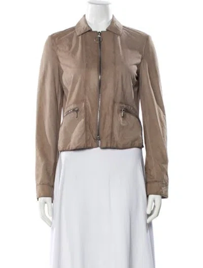 Pre-owned Akris Punto Suede Biker Jacket In Neutral