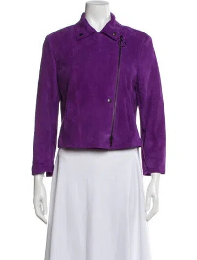 Pre-owned Akris Punto Suede Biker Jacket In Purple