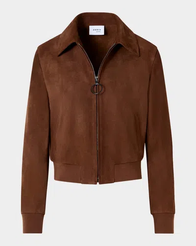 Akris Punto Suede Bomber Short Jacket In Brown