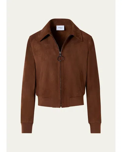 Akris Punto Suede Bomber Short Jacket In Caramel