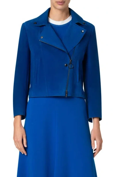 Akris Punto Suede Crop Biker Jacket In Royal