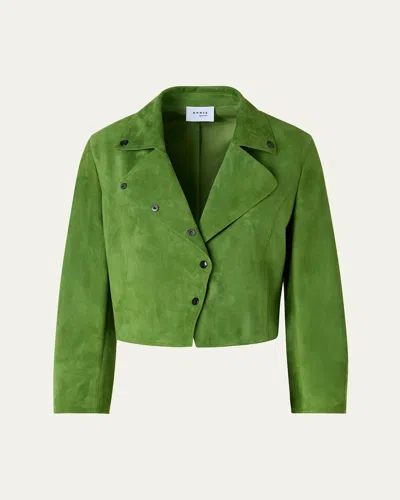 Akris Punto Asymmetric Crop Suede Jacket In Green