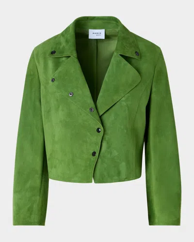 Akris Punto Asymmetric Crop Suede Jacket In Green