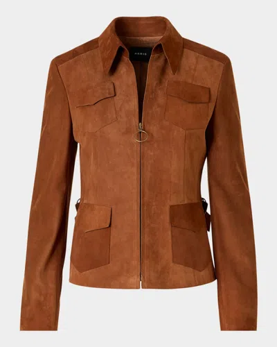 Akris Punto Suede Slim Zip Jacket In Brown