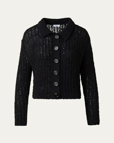 Akris Punto Summer Tweed Knit Boxy Cardigan In Black